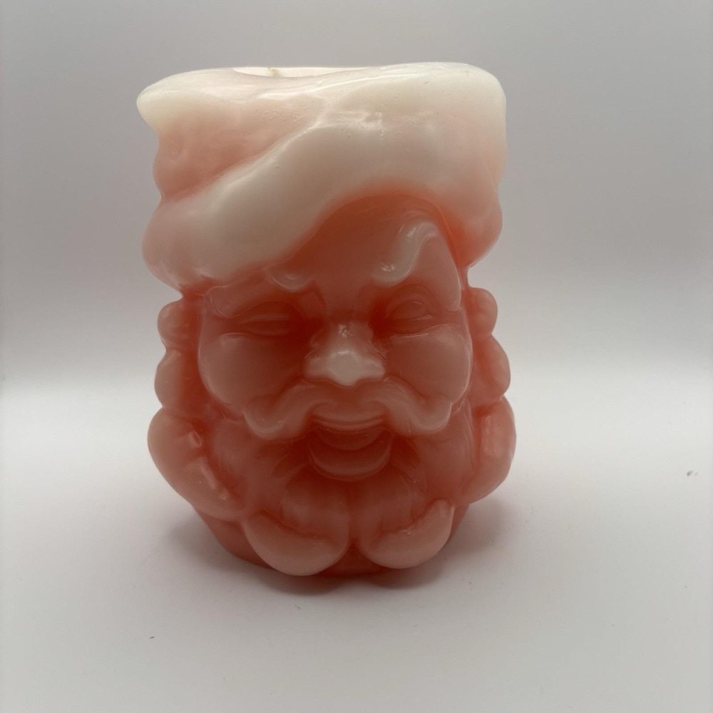 Large Vintage Santa Claus‎ Face & White Hat Christmas Red Pillar Candle 6 Inch